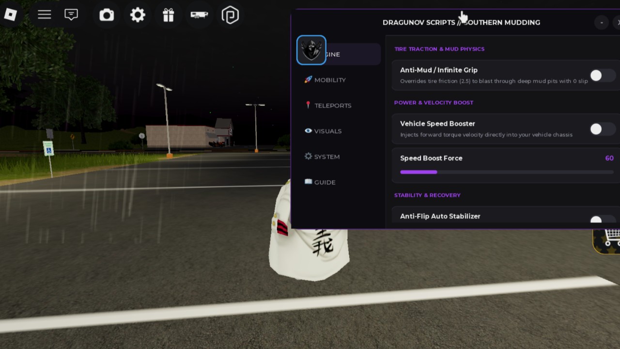 Anti-Mud Grip, Vehicle Fly, Speed Boost & Tel
