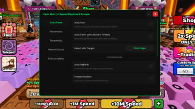 Auto Farm, Auto Run, Auto Rebirth, Freeze Pos